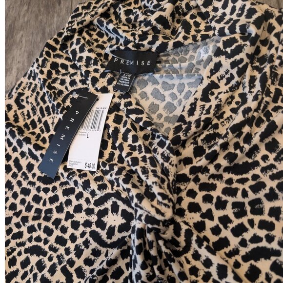 Premise Studio Twist Front Mock Neck Blouse – Tan & Black Animal Print, Sz L - Picture 5 of 10